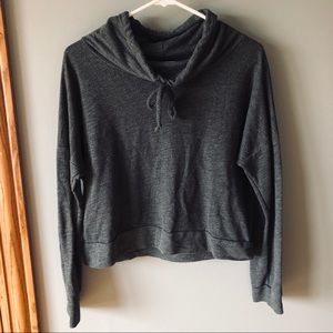 Scuba neck dark grey cropped hoodie